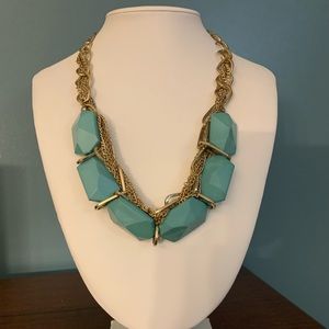 Vintage Costume Necklace, Turquoise and Gold, 22 inches
